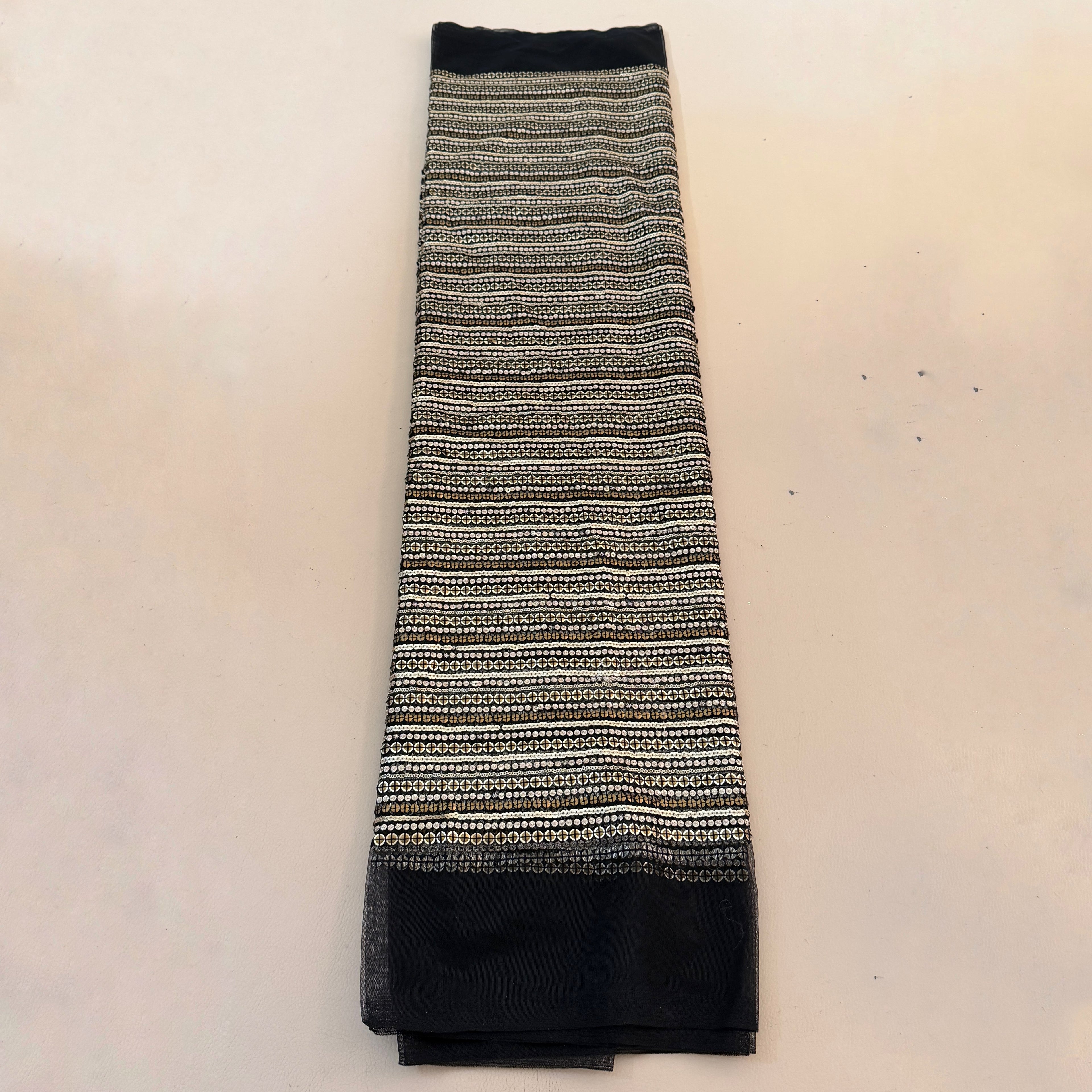 Black & Golden Stripe Sequin Embroidered Fabric – 46" Wide | By the Yard