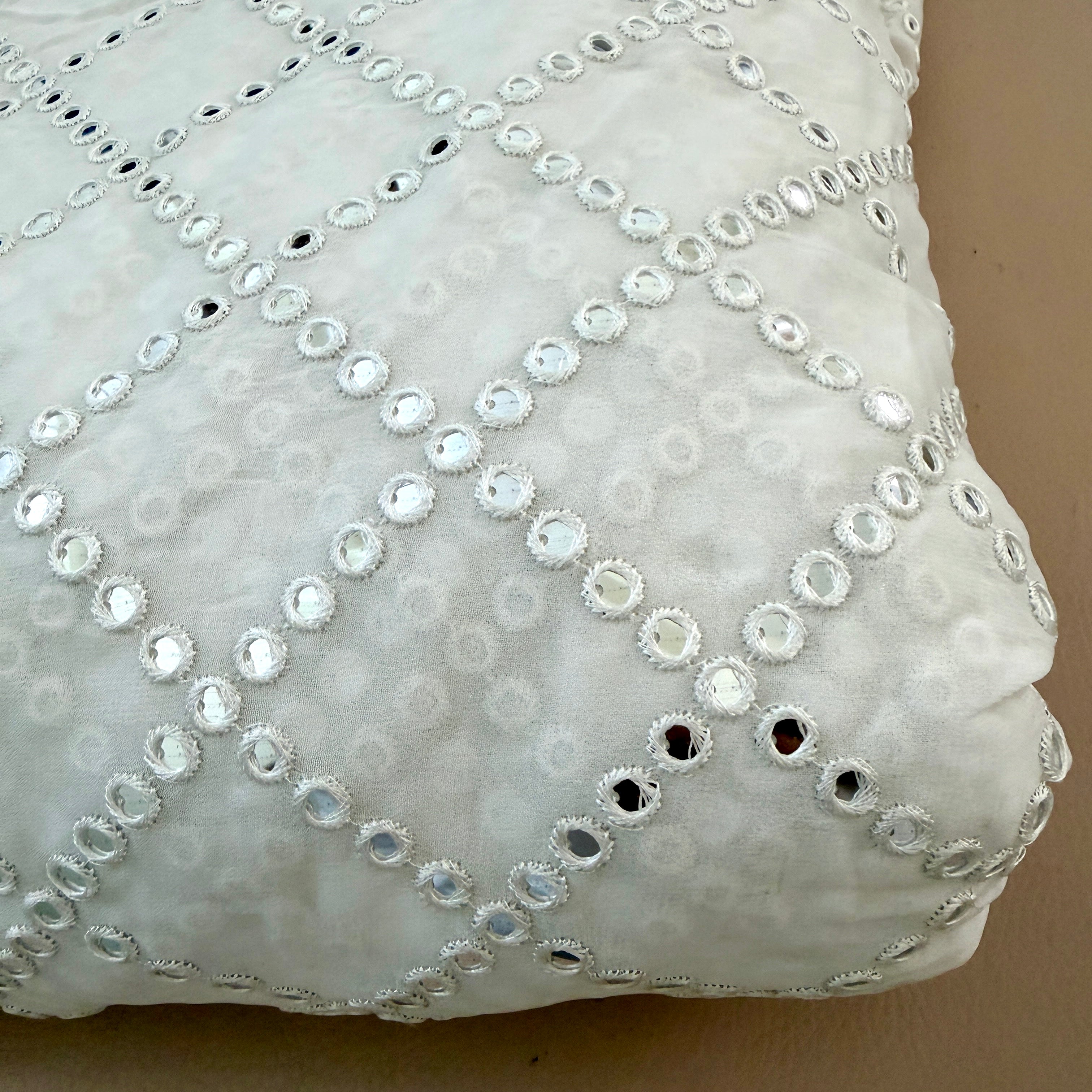 White Mirror Work Embroidered Fabric | 40" Wide