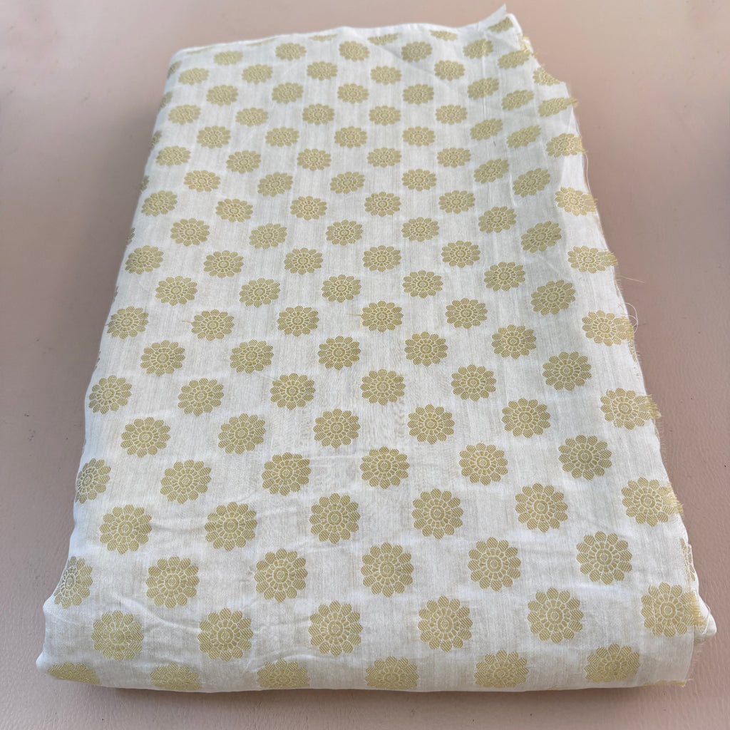 White & Gold Chanderi Silk Fabric | Floral Booti | 42" Wide