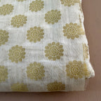 White & Gold Chanderi Silk Fabric | Floral Booti | 42" Wide
