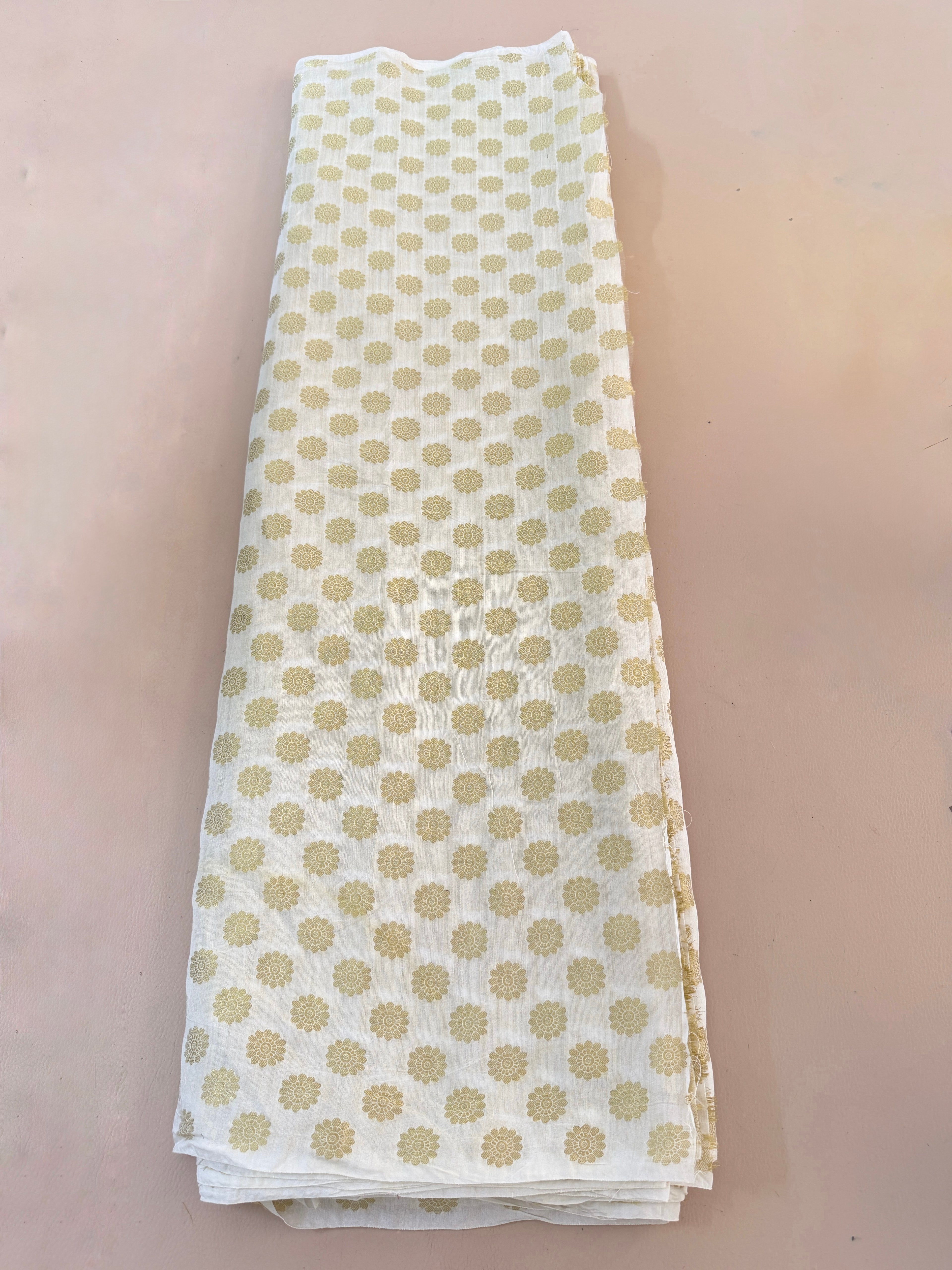 White & Gold Chanderi Silk Fabric | Floral Booti | 42" Wide