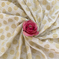 White & Gold Chanderi Silk Fabric | Floral Booti | 42" Wide