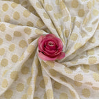 White & Gold Chanderi Silk Fabric | Floral Booti | 42" Wide