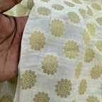 White & Gold Chanderi Silk Fabric | Floral Booti | 42" Wide