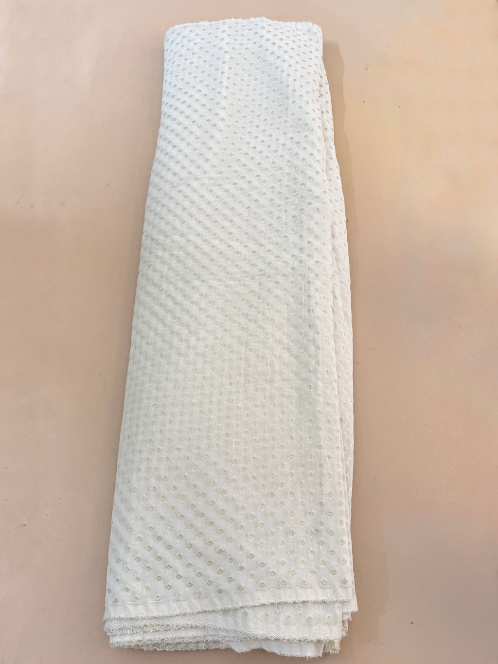 White Rose Gold Zari Booti Chiffon Fabric | Scattered Leaf Motif | 42" Wide