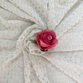 White Rose Gold Zari Booti Chiffon Fabric | Scattered Leaf Motif | 42" Wide