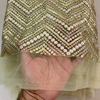 Zigzag Sequin Net Lace Fabric – Gold Chevron Embroidery | 46" Width