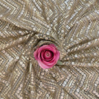 Zigzag Sequin Net Lace Fabric – Gold Chevron Embroidery | 46" Width