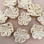 Rustic Burlap Daisy Flower Patch with Pearl Center- Pack of 5