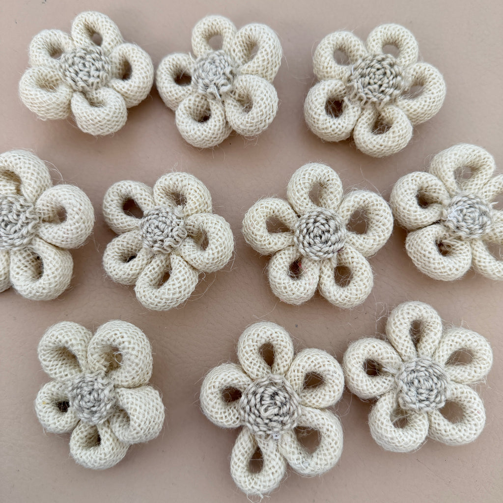 Rustic Burlap Rope Daisy Flower Patch with Coiled Center- Pack of 5