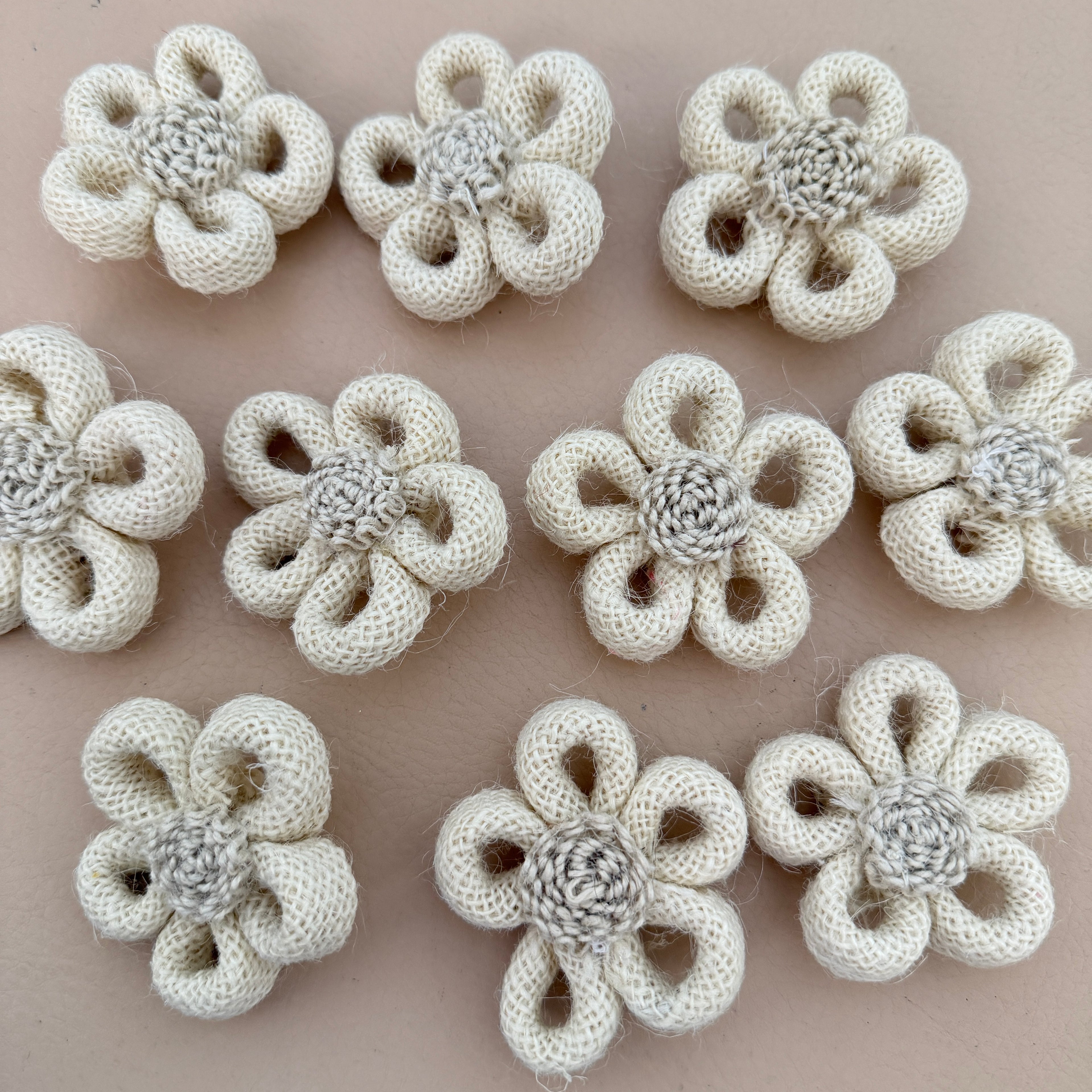 Rustic Burlap Rope Daisy Flower Patch with Coiled Center- Pack of 5