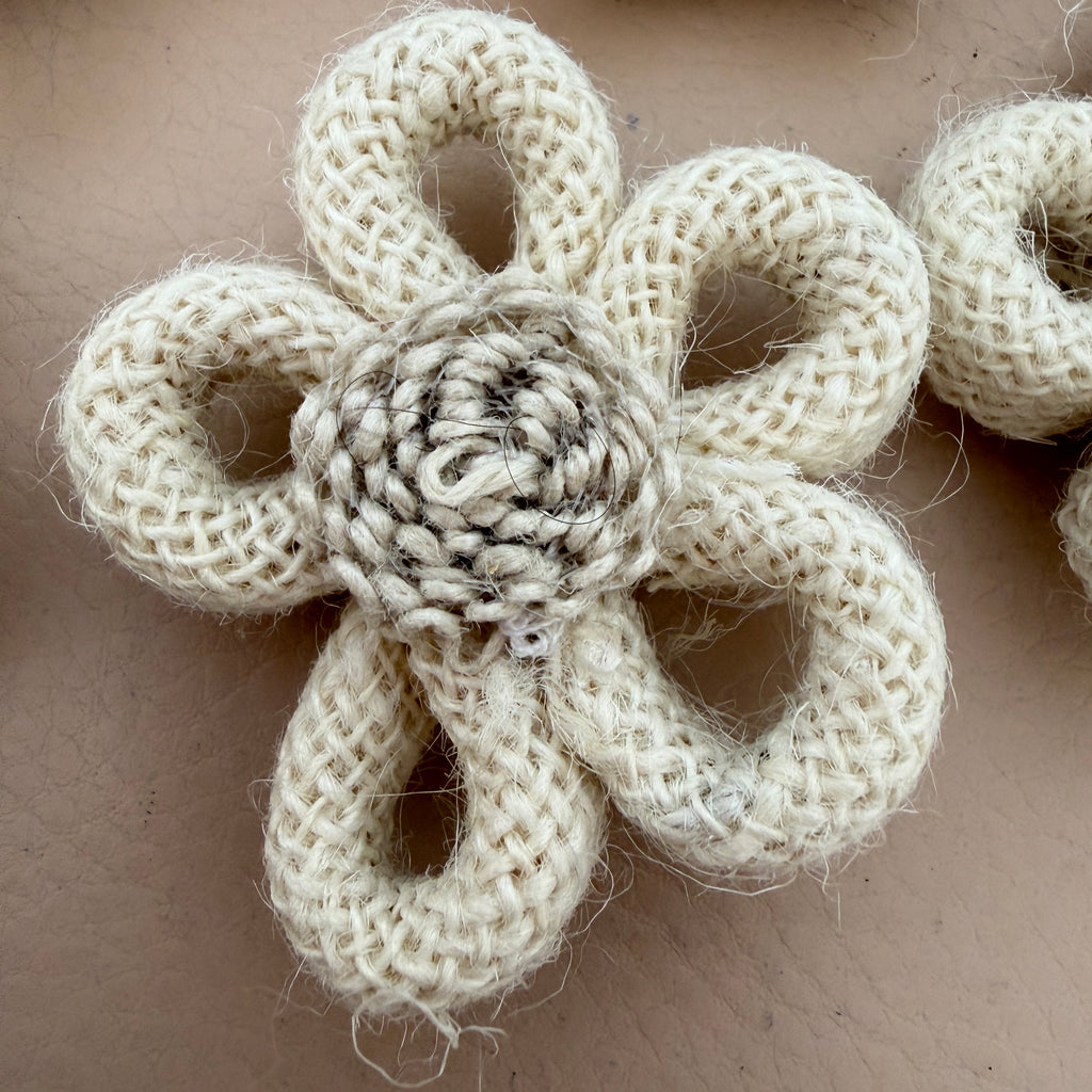 Rustic Burlap Rope Daisy Flower Patch with Coiled Center- Pack of 5