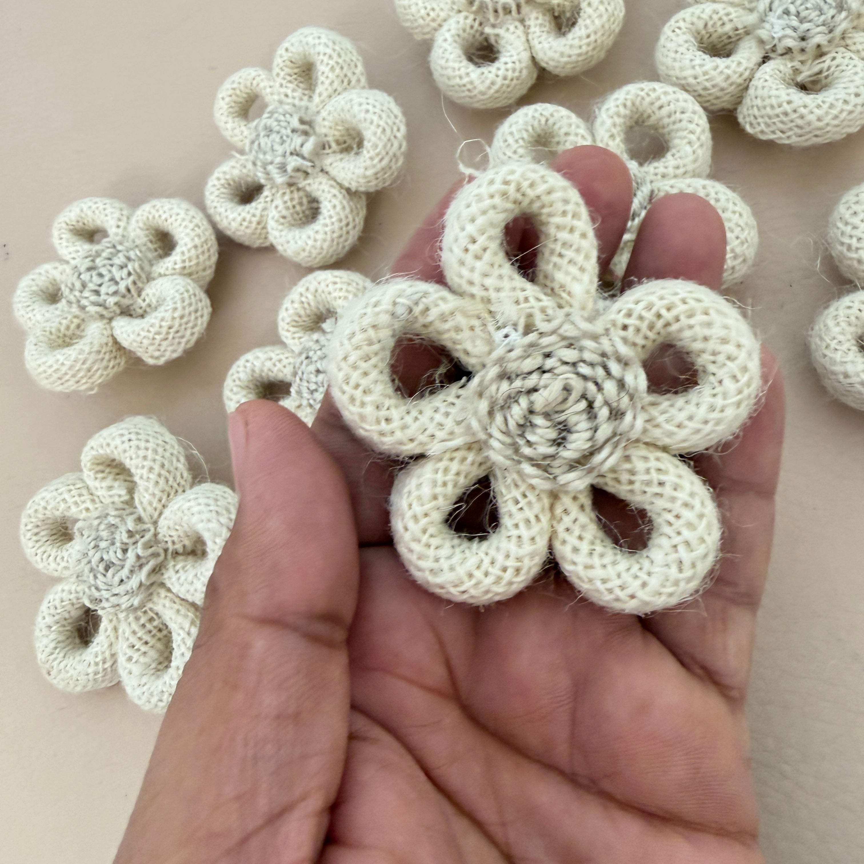 Rustic Burlap Rope Daisy Flower Patch with Coiled Center- Pack of 5