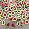 Red Rhinestone Kundan Teardrop Patches with Gold Metal Base (Pack of 10)