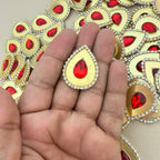 Red Rhinestone Kundan Teardrop Patches with Gold Metal Base (Pack of 10)