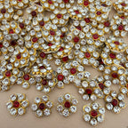 Red & Clear Crystal Flower Stone Patches Handcrafted Rhinestone Floral Motifs for Festive Wear, Crafts & Decor Pack of 25