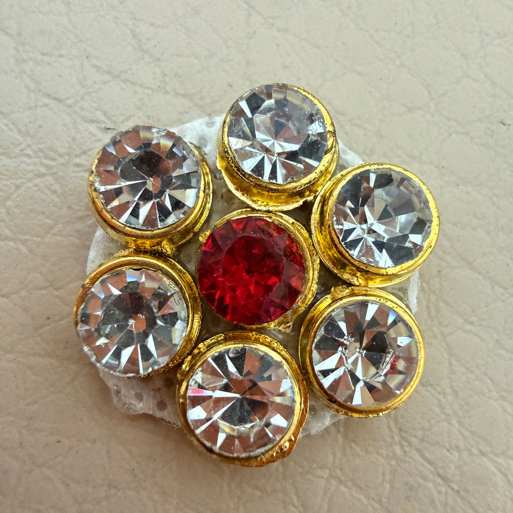 Red & Clear Crystal Flower Stone Patches Handcrafted Rhinestone Floral Motifs for Festive Wear, Crafts & Decor Pack of 25