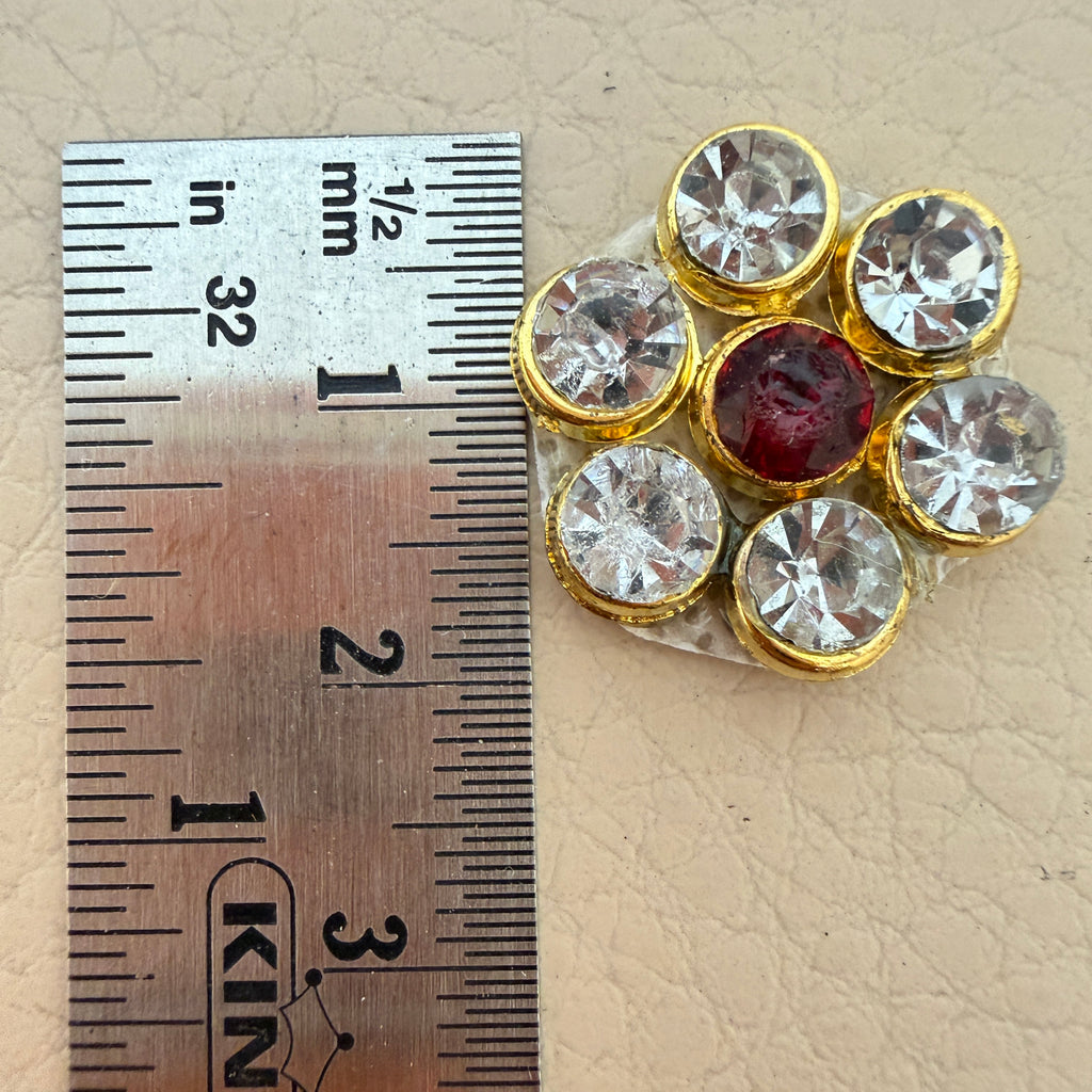 Red & Clear Crystal Flower Stone Patches Handcrafted Rhinestone Floral Motifs for Festive Wear, Crafts & Decor Pack of 25