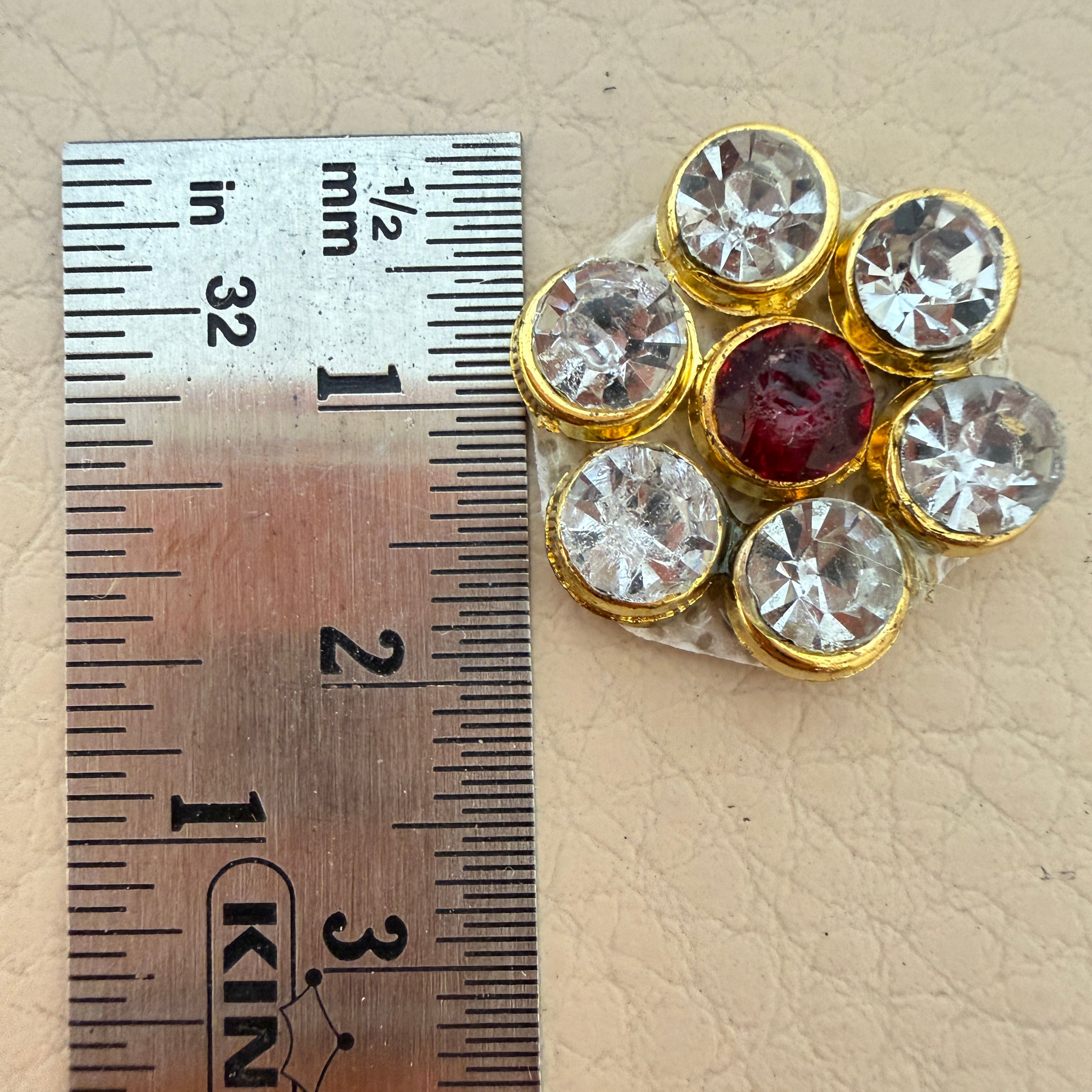 Red & Clear Crystal Flower Stone Patches Handcrafted Rhinestone Floral Motifs for Festive Wear, Crafts & Decor Pack of 25