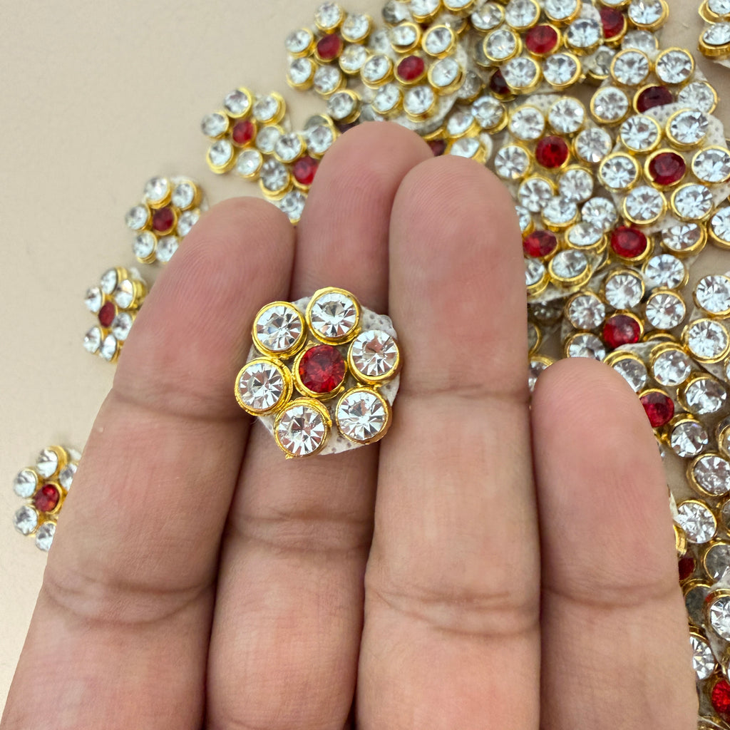 Crystal flower patch with ruler showing approximately 2cm diameter