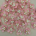 Pink pestal Flower Patches Embellishment with Pearl & Rhinestone Appliques – Pack of 5