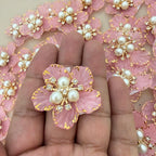 Pink pestal Flower Patches Embellishment with Pearl & Rhinestone Appliques – Pack of 5