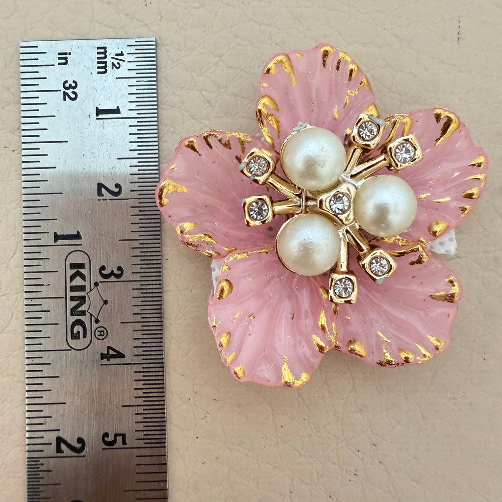 Pink pestal Flower Patches Embellishment with Pearl & Rhinestone Appliques – Pack of 5