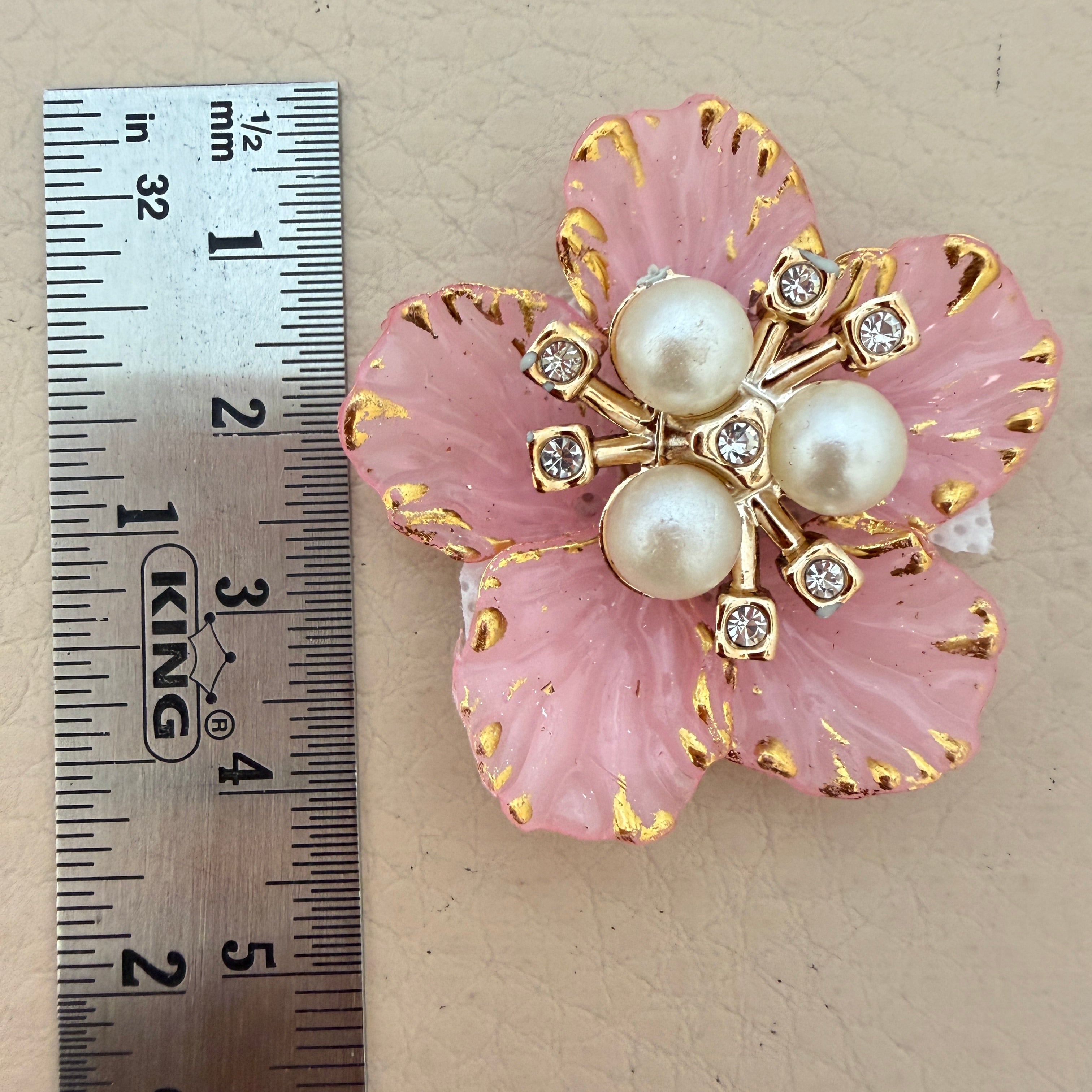 Pink pestal Flower Patches Embellishment with Pearl & Rhinestone Appliques – Pack of 5