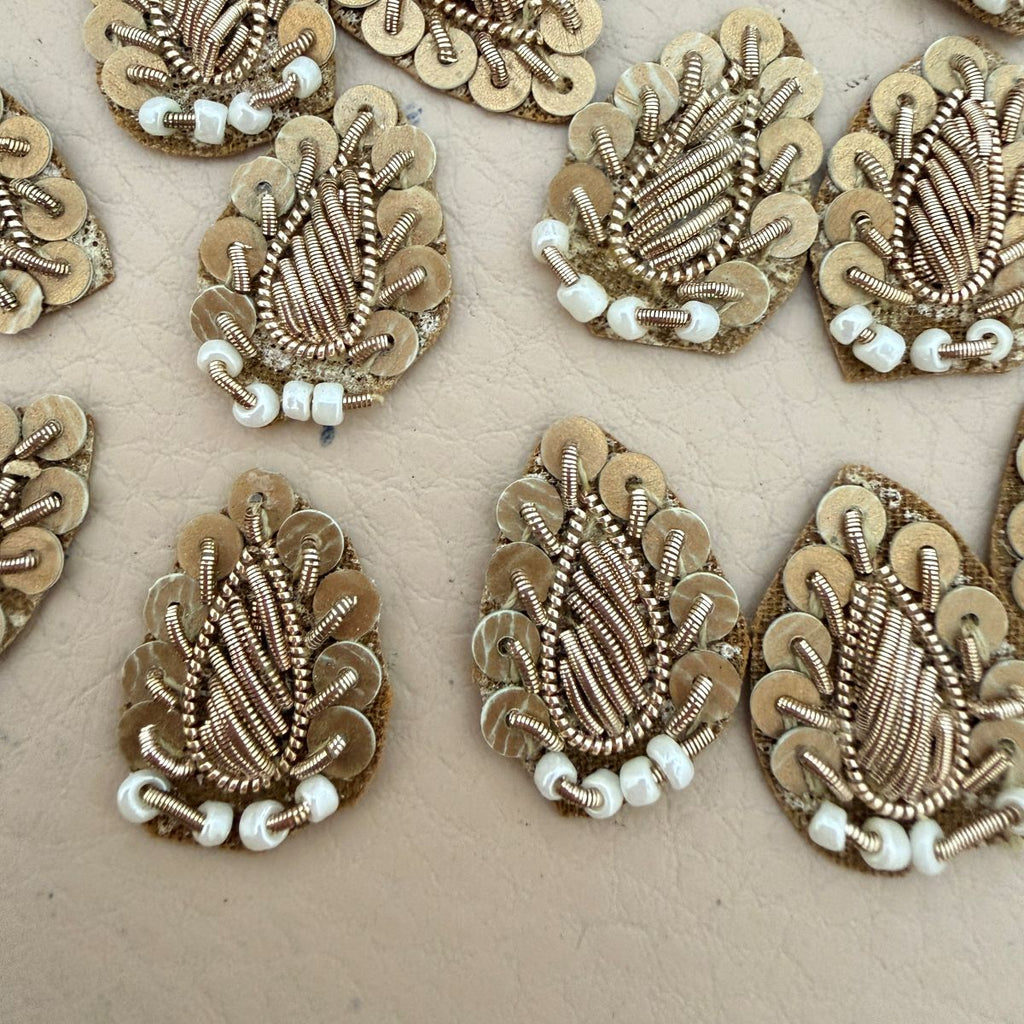 Patches for Sewing Gold Paisley Leaf Zardozi Appliques – Pack of 10