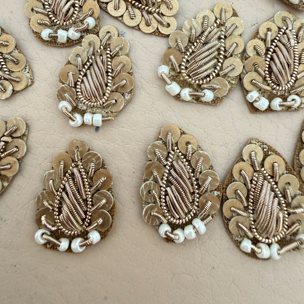 Patches for Sewing Gold Paisley Leaf Zardozi Appliques – Pack of 10