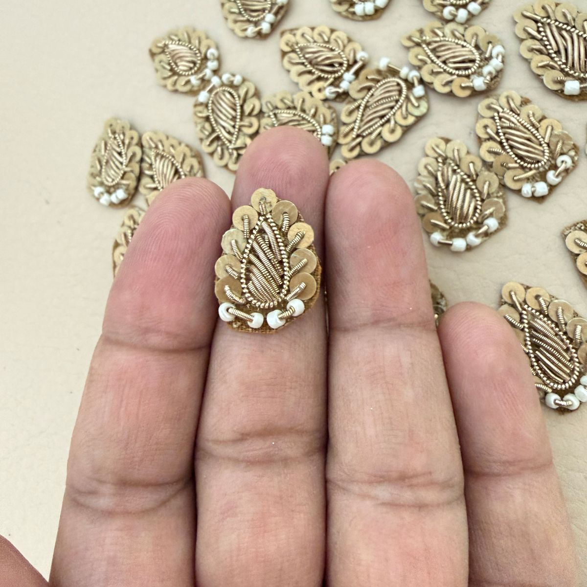 Patches for Sewing Gold Paisley Leaf Zardozi Appliques – Pack of 10