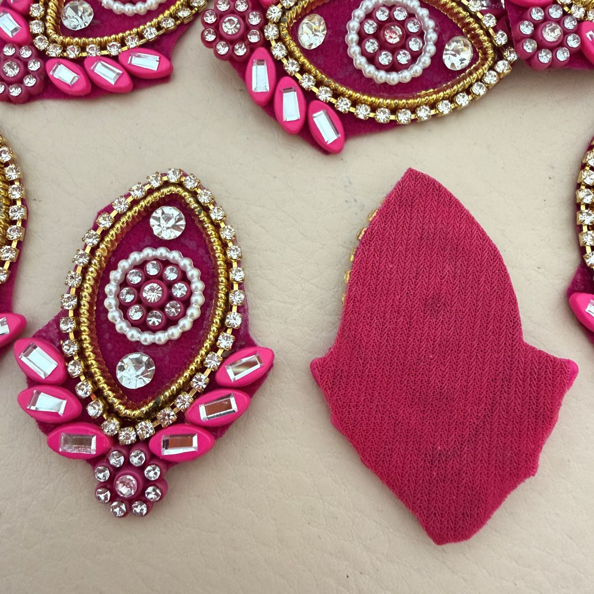 Pink Rhinestone Pearl Teardrop Applique  Pack of 10