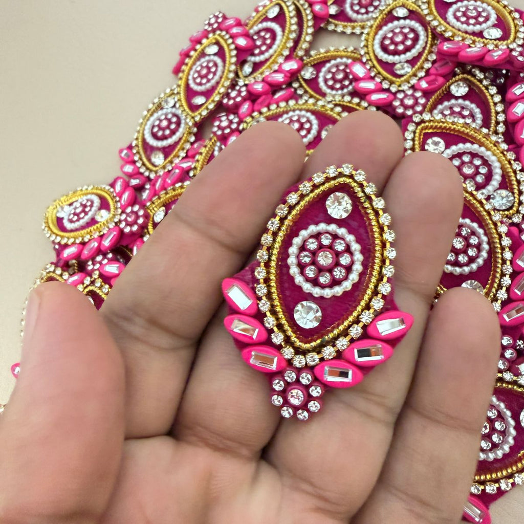Pink Rhinestone Pearl Teardrop Applique  Pack of 10