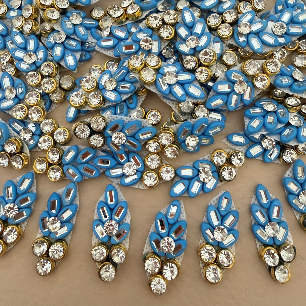 Blue Floral Rhinestone Craft Supplies Applique Patch Pack of 10