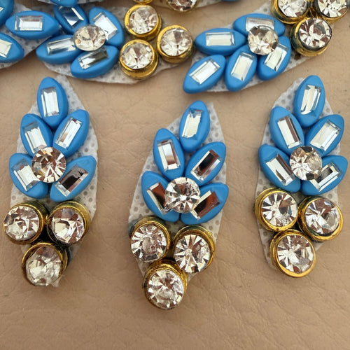Blue Floral Rhinestone Craft Supplies Applique Patch Pack of 10