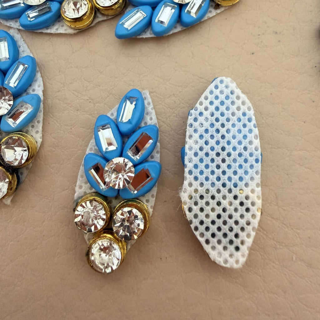 Blue Floral Rhinestone Craft Supplies Applique Patch Pack of 10