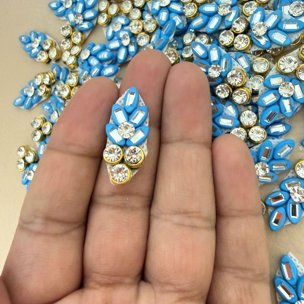 Blue Floral Rhinestone Craft Supplies Applique Patch Pack of 10