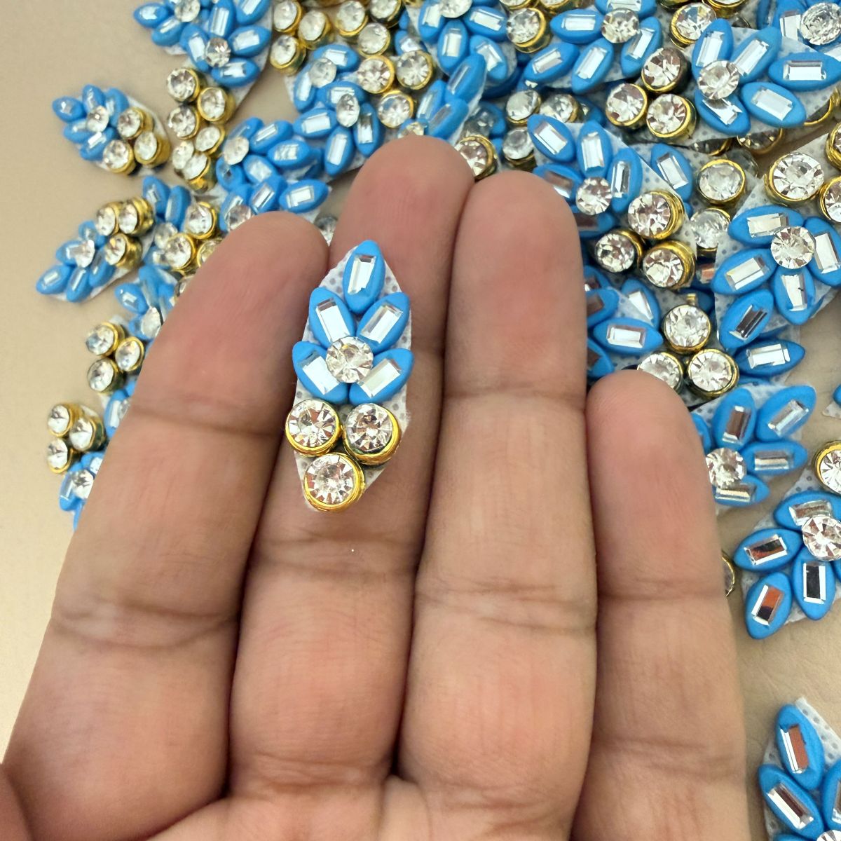 Blue Floral Rhinestone Craft Supplies Applique Patch Pack of 10