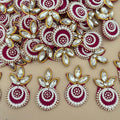 Magenta Kundan Pearl Crystal Applique Patch held in hand showing front detail