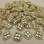 Kundan Mirror Square Patch with Rhinestone Border Applique – Pack of 10