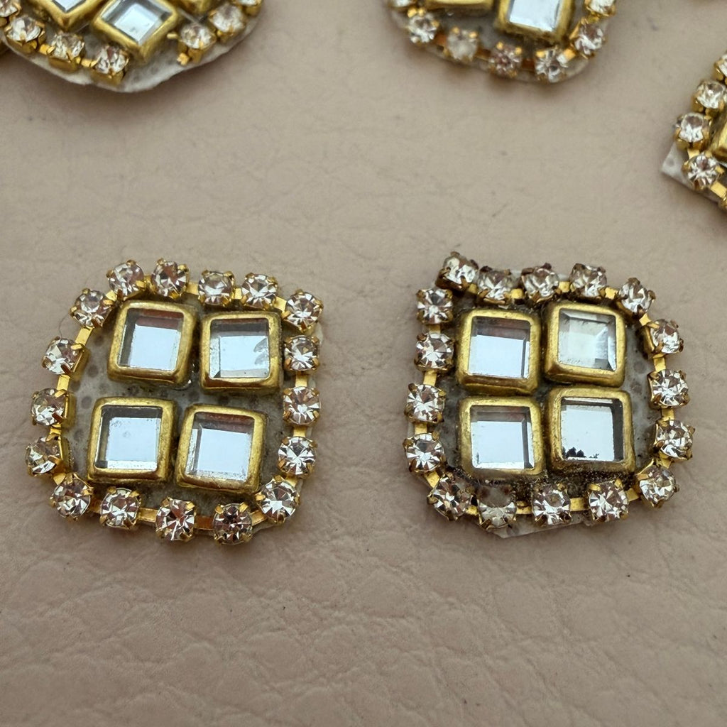 Kundan Mirror Square Patch with Rhinestone Border Applique – Pack of 10