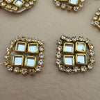 Kundan Mirror Square Patch with Rhinestone Border Applique – Pack of 10