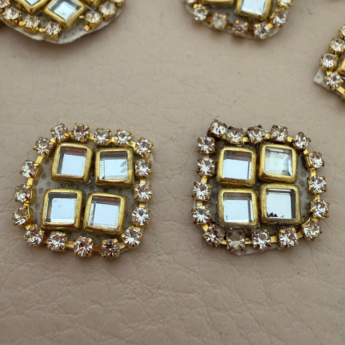 Kundan Mirror Square Patch with Rhinestone Border Applique – Pack of 10