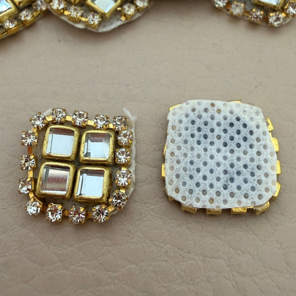 Kundan Mirror Square Patch with Rhinestone Border Applique – Pack of 10