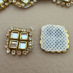 Kundan Mirror Square Patch with Rhinestone Border Applique – Pack of 10