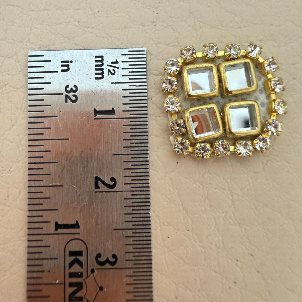Kundan Mirror Square Patch with Rhinestone Border Applique – Pack of 10