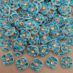 Sky Blue Floral Patch With Pearl Border Crystal Embellishment