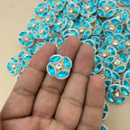 Sky Blue Floral Patch With Pearl Border Crystal Embellishment