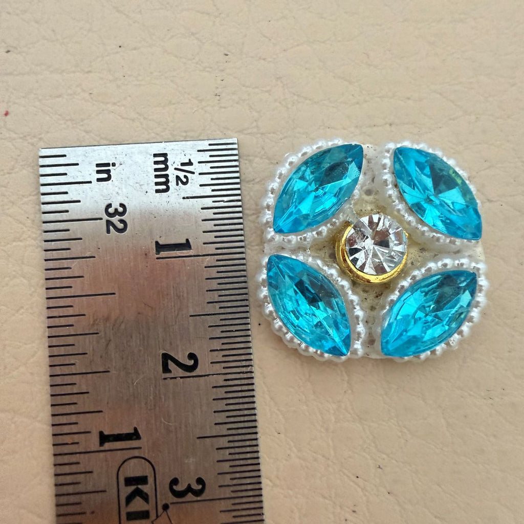Sky Blue Floral Patch With Pearl Border Crystal Embellishment