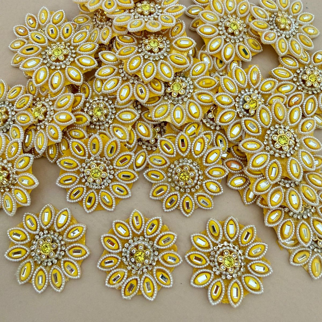 Yellow Sunflower Rhinestone & Pearl Embellishment Patch pack of 10